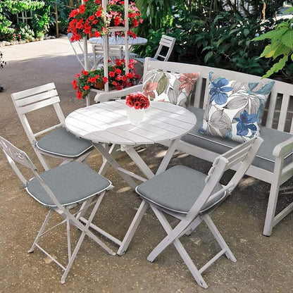 DYTXIII Set of 4 Outdoor Chair Cushions with Ties,Water Repellent Patio Chair Pads 17"x 16" for Outdoor Furniture,Round Corner Seat Cushions for Garden Yard Kitchen Textured Gray