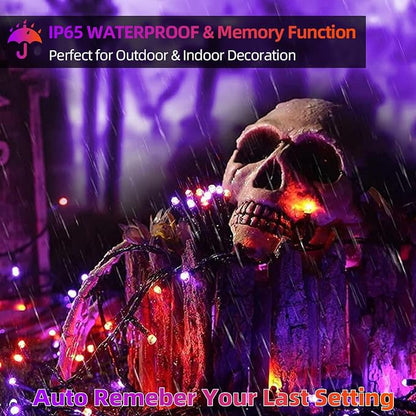 MZD8391 105FT 300LED Halloween Light, Orange Purple Christmas Light & Music | Play 4 Spooky Music, Waterproof, 100% UL Listed, Halloween String Lights Outdoor Indoor, 6 Light Mode, End To End Connectable