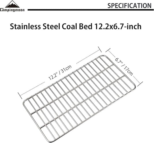 CAMPINGMOON Coal Bed Charcoal Fire Grate Grill Grates Replacement Stainless Steel for Barbecue Multifunction Outdoor Cooking T-173 (1pc, 12.2x6.7-inch)