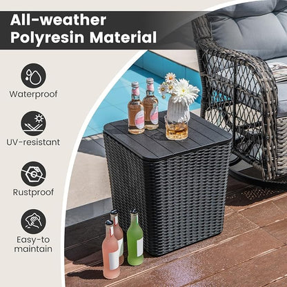 Giantex 11.5 Gallon Deck Box, Outdoor Side Table with Removable Lid, Faux Wicker-Woven, 330Lbs Capacity, Outside Waterproof Storage Box, Resin Rattan Small Coffee Table for Patio Poolside (Black)