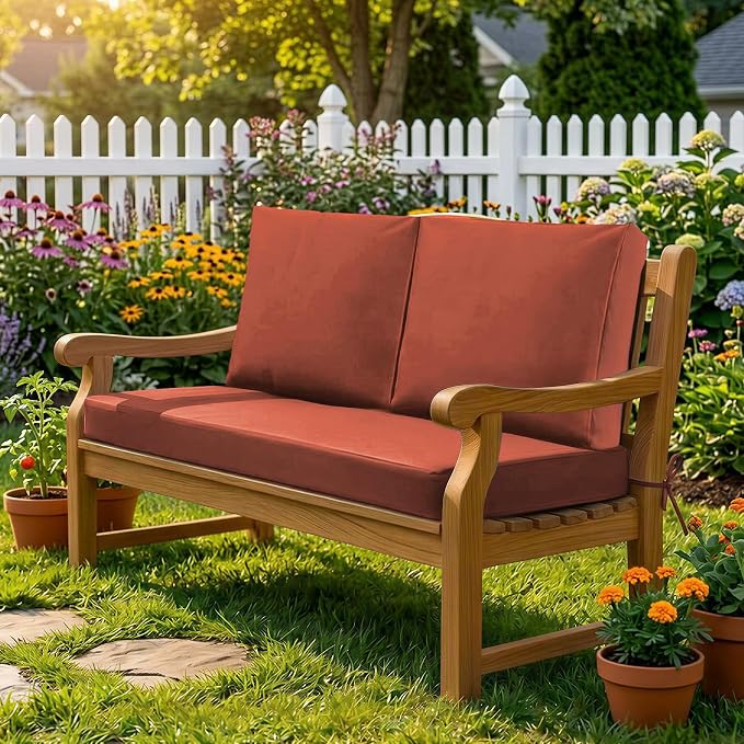 Outdoor Loveseat Cushions, 46×26×4 Inch, Waterproof, Spice | Patio Loveseat Cushions for Outdoor Furniture, Fade Resistant, Outdoor Bench Cushions, for Wicker Furniture, Swing, Couch
