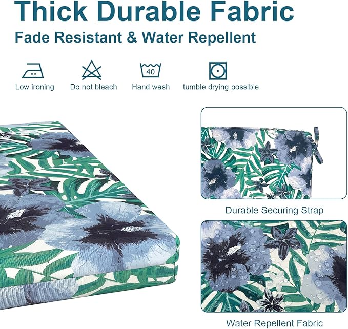 DYTXIII Set of 4 Outdoor Chair Cushions, Water Resistant 18.5"x16"x2" Square Seat Cushion for Patio Dining Chairs, High-Density Replacement Pads for Indoor Outdoor Furniture - Blue Salmone Tropical
