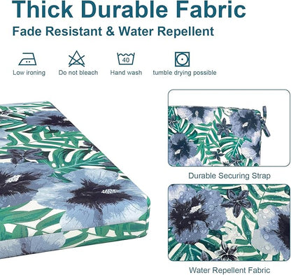 DYTXIII Set of 4 Outdoor Chair Cushions, Water Resistant 18.5"x16"x2" Square Seat Cushion for Patio Dining Chairs, High-Density Replacement Pads for Indoor Outdoor Furniture - Blue Salmone Tropical