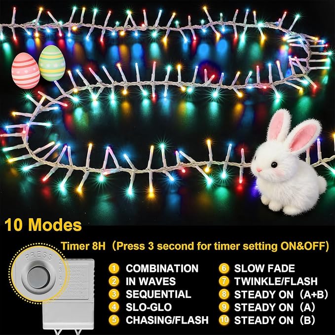 46ft 500 LED Easter String Lights Plug in, Pastel Twinkle Fairy Lights, 16 Modes Waterproof Easter Outdoor Lights, Colored String Lights for Christmas Tree Indoor Outdoor Spring Decorations