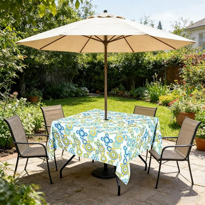 Poise3EHome Square Outdoor Tablecloth with Umbrella Hole and Zipper,Floral 60x60 Inch,Polyester SpillProof Washable Table Cloth for Spring Summer Patio Garden Poolside Picnic Camping BBQS