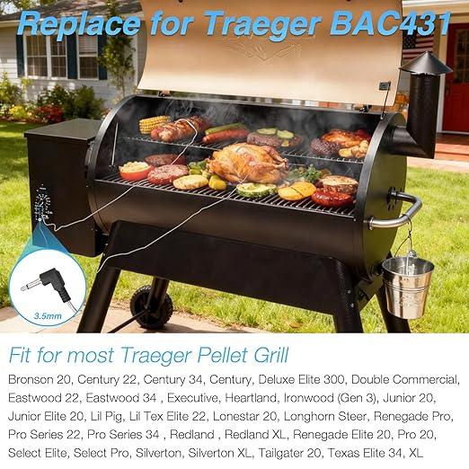 Thermometer Meat Probes for Traeger Temperature Probe Clip Grommets Wood Pellet Smoker Grill Replacement Parts BAC431 Black & White 3.5mm-Plug BBQ Accessories