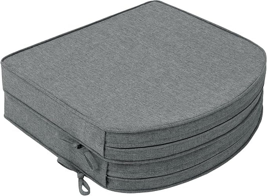Outdoor Chair Cushions D Shaped, Set of 2, 17 x 16 Inch, Dark Grey | Water Resistant, Fade Resistant, Patio Furniture Seat Chair Pads Replacement with Ties, Non-Slip Bottom, Removable Cover