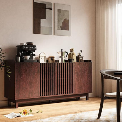 IRONCK Storage Cabinet with Grille Doors, Natural Red Walnut | 2 Adjustable Shelves