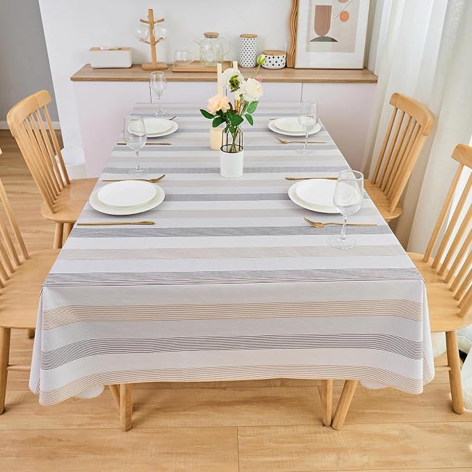 LIBERECOO Heavy Duty Vinyl Tablecloth with Flannel Backing Waterproof Oil-Proof Plastic Table Cloth Stain-Resistant Wipeable Rectangle or Square Table Cover for Indoor and Outdoor 60 x 84 Inch