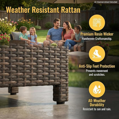 Wisteria Lane 7 Piece Patio Furniture Set, Patio Sectional for All Weather | High Curved Back Outdoor Furniture Dining Set, Wicker Patio Sofa, Patio Conversation Sets with Ottoman for Deck, Porch, Blue