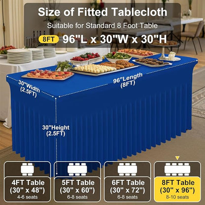Smiry Spandex Elastic Fitted Table Cloth Skirt for 8FT Rectangle Table | Stretch Washable Table Cloth, Banquet Table Cover for Wedding, Party, Indoor & Trade Shows, (Blue, 96Lx30Wx30H)