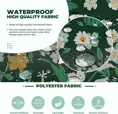 DANGHOOGY Wicker Chair Cushions, Waterproof Outdoor Loveseat Cushions for Patio Furniture, Tufted Wicker Furniture Cushions, 1 Loveseat and 2 U-Shaped Cushions (Green Floral)
