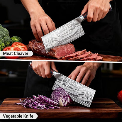 Meat Cleaver Knife Ultra Sharp Kitchen Knife 8 Inch, High Carbon Stainless Steel Butcher Knife with Wooden Handle, Chinese Cleaver for Meat Cutting Vegetable Slicing Perfect Birthday Gifts