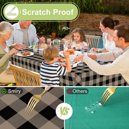 Smiry Picnic Table Cloth, Vinyl Tablecloths with Flannel Backing, 60"x102" | Waterproof Rectangle Table Cloth, Wipeable Buffalo Plaid Table Cover for Indoor and Outdoor (Black & Khaki)