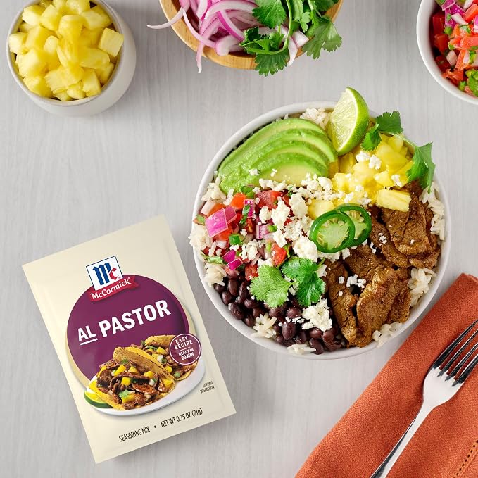 McCormick Seasoning Mix, Al Pastor, Smoky, Tangy & Savory Al Pastor for Tacos, Rice Bowls & Burritos, Ready to Serve In 20 Minutes, 0.75 oz (Pack of 12)