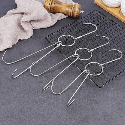4 Pcs Stainless Steel Meat Hooks with Double Hook Poultry Roast Duck Bacon Hanging Hook Grill Hanger for Drying, Cooking, BBQ, S-9.6 ”,Cooking Utensils, Namely, Grills