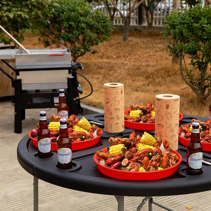 Creole Feast FT4804 Foldable Round Crawfish Table, Black | Foldable design for easy storage and transport | Round shape accommodates large groups | Sturdy construction for outdoor use
