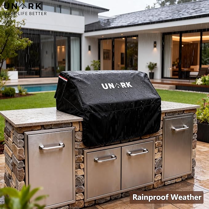Built-in Grill Cover for Outdoor Grill, 32 Inch Island BBQ Covers for Outside Kitchen Grill Covers Heavy Duty Waterproof with Plush Lining (32" W x 26" D x 24" H Inches, Black)