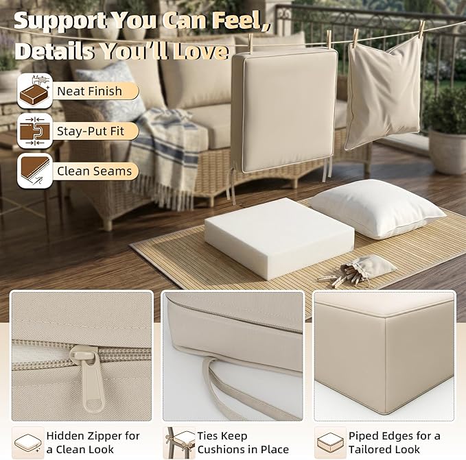 Outdoor Chaise Lounge Chair Cushion (Cream, 24" x 24" x 5")