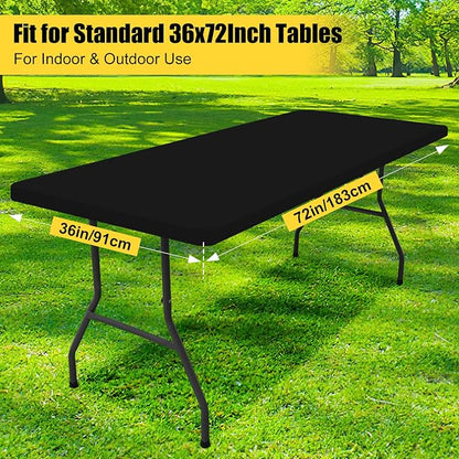 Smiry Rectangle Picnic Table Cloth, Waterproof Elastic Fitted Tablecloths for 6 Foot Tables, Washable Polyester Table Cover for Camping, Indoor and Outdoor (Black, 36"x72")