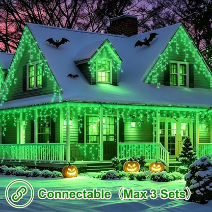 YEGUO 33ft 400 LED Icicle Lights for Outside, 80 Drops Halloween Lights Connectable, 8 Modes Icicle String Light with Memory(Green)