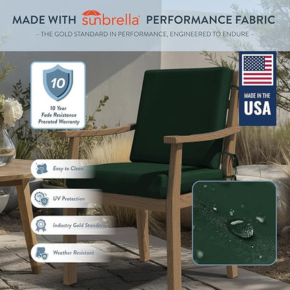 California Umbrella Outdoor Dining Chair, Patio Seat Cushion, 20 x 40 Inch, Premium Outdoor Memory Foam, Fade Resistant Sunbrella Fabric, Fabric Ties,Forest Green