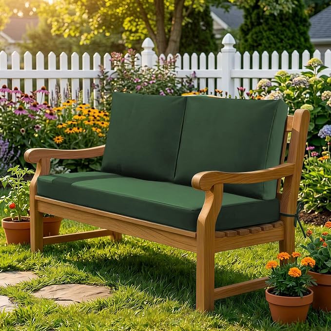 Outdoor Loveseat Cushions, 48×24×5 Inch, Waterproof, Forest Green | Patio Loveseat Cushions for Outdoor Furniture, Fade Resistant, Outdoor Bench Cushions, for Wicker Furniture, Swing, Couch