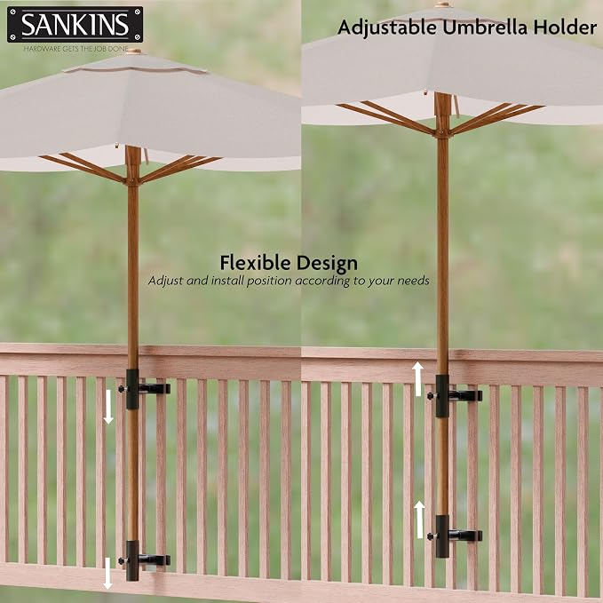 Patio Umbrella Holder for Deck Railing, Adjustable Patio Umbrella Base Outdoor Umbrella Stand, Patio Umbrella Clamp Deck Umbrella Mount for Balcony, Patio Railing