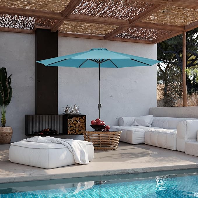 JEAREY 11' Patio Umbrellas Outdoor Table Market Umbrella w/Crank, 8 Sturdy Ribs, UV Protection Windproof for Garden, Deck, Backyard, Pool(Cerulean)