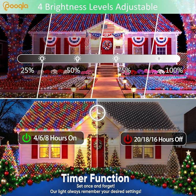 34 Colors Changing Net Lights Outdoor Solar & USB Powered, 6.5x6.5ft | RGB Solar Net Lights with Remote, 120LED Christmas Net String Lights Waterproof Green Wire Bush Lights for Backyard Patio