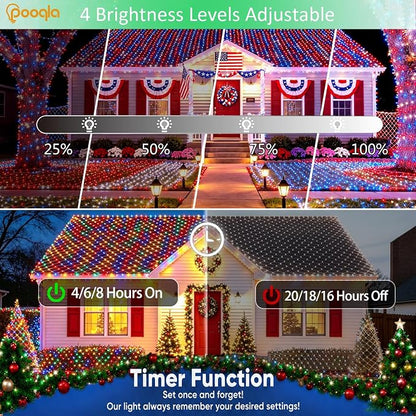 34 Colors Changing Net Lights Outdoor Solar & USB Powered, 6.5x6.5ft | RGB Solar Net Lights with Remote, 120LED Christmas Net String Lights Waterproof Green Wire Bush Lights for Backyard Patio