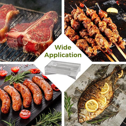 Smoker Tray 12 Hours Pellet Maze Smoker Tray, 5 x 8 Inch Stainless Steel Pellet Smoker Basket, Anti-slip Smoke Generator, Perfect for Hot and Cold Smoking Meat, Fish, Cheese