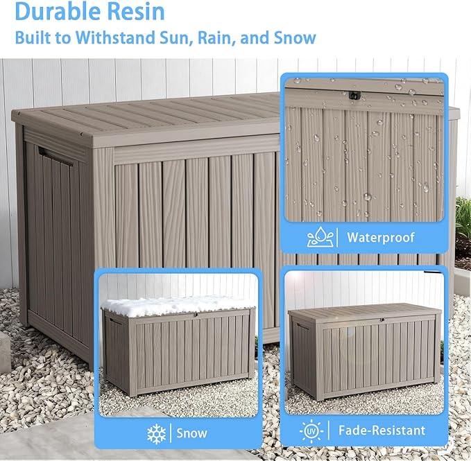 Pepe Tee Waterproof Resin Deck Box, Outdoor Storage Bin for Patio Furniture Cushions, All-Weather Garden Organizer & Seating Bench, Coffee