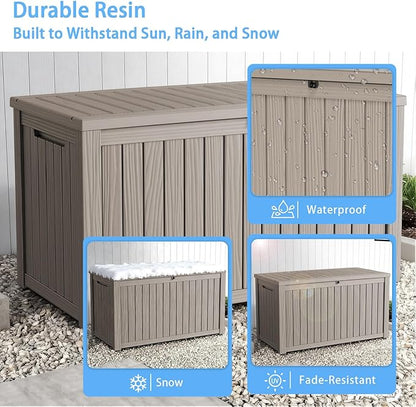 Pepe Tee Waterproof Resin Deck Box, Outdoor Storage Bin for Patio Furniture Cushions, All-Weather Garden Organizer & Seating Bench, Coffee