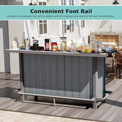 Domi Outdoor Bar Table, Home Bar Unit with Aluminum Frame, Patio Bar Table with Storage Cabinet & Footrest, Liquor Cabinet Bar for Patio Backyard Home Kitchen, Gray, 75.98" x 28.94"