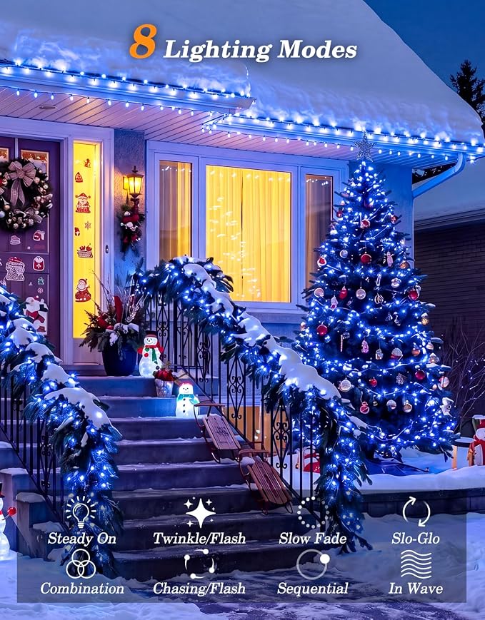 LitHome 2 Pack Solar String Lights Outdoor with Remote, Total 200LED 66FT | Solar Christmas Lights Outside Waterproof, 8 Modes String Light for Xmas Patio Garden Party Yard Tree Decor, Blue
