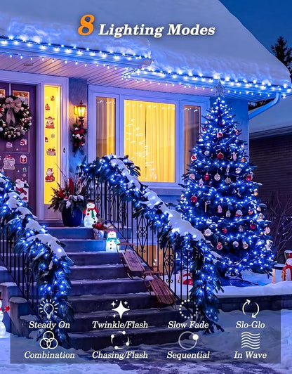 LitHome 2 Pack Solar String Lights Outdoor with Remote, Total 200LED 66FT | Solar Christmas Lights Outside Waterproof, 8 Modes String Light for Xmas Patio Garden Party Yard Tree Decor, Blue
