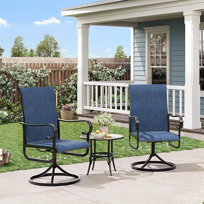GarveeLife Patio Swivel Chair Set of 6, All-Weather Outdoor Dining Chairs with High Back, Rocker-Swivel Combo Patio Chairs for Backyard Deck Poolside, Navy Blue
