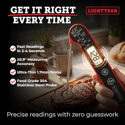 Lightyear Digital Meat Thermometer – Instant Read for Grilling | Cooking thermometer for meat, BBQ and grilling – grilling thermometer, food thermometer, waterproof meat temp probe