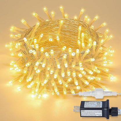 Warm White Christmas String Lights, 33FT 100 LED Fairy Lights Indoor | 8 Modes with Memory, Connectable, IP65 Waterproof, Transparent Wire, Up to 5 Sets, Widely use for Classroom, Bedroom, dorm