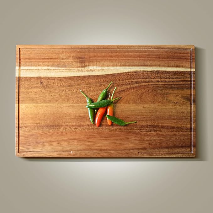 XXL Acacia Cutting Board for Kitchen 24 x 15 Inch (ExtraThick 1.6") Non Toxic Wood Chopping Board for Meat, Cheese, Wooden Charcuterie Boards with Handle, Hardwood Butcher Block (Oil & Plate Included)
