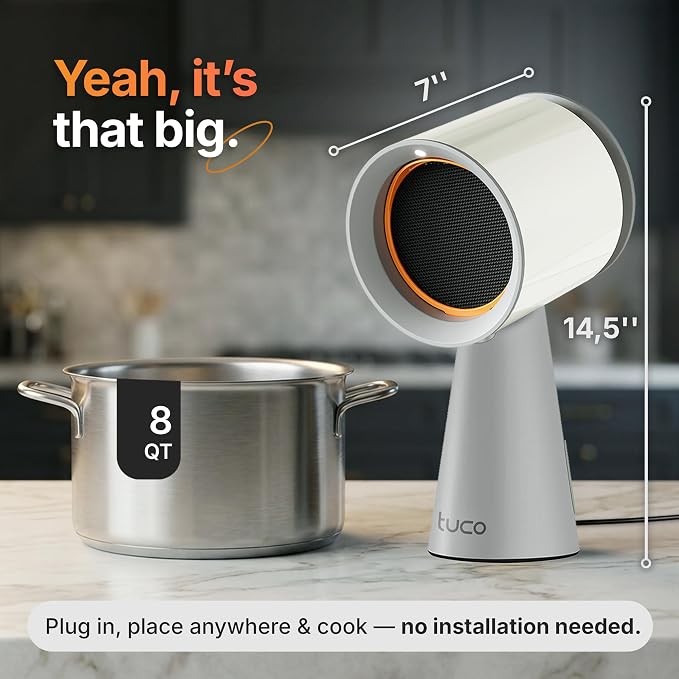 TUCO Portable Range Hood, Countertop Kitchen Exhaust Fan with 3 Speeds, 5-Layer Filter, Powerful Smoke Removal, Low Noise, Oil Cup, Air Purifier for Apartments, Dorms & Indoor BBQ Smokeless – Grey