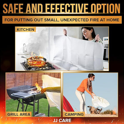 JJ CARE Fire Blanket – 3 Packs with Hooks and Gloves – 40” x 40” Fire Blankets Emergency for Home and Kitchen, High Heat Resistant and Flame Protection for Kitchen, Car, Office, Camping & Home Safety