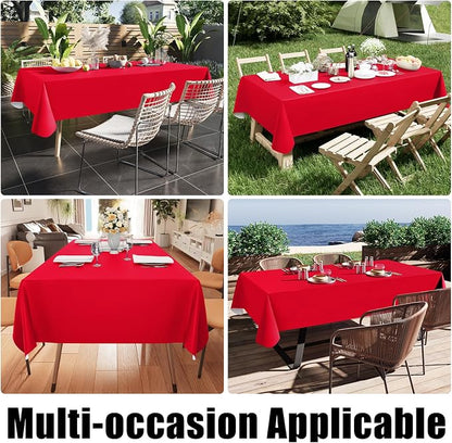 Smiry Rectangle Table Cloth 52x70 Inch, Waterproof Wipeable Vinyl Tablecloths Protector, Oil Spill Proof Plastic Table Cover for Dining, Picnic and Camping, Red
