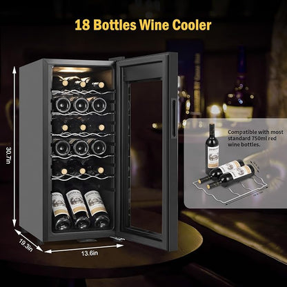 FoMup Wine Fridge 18 Bottles, Small Wine Cooler Refrigerator Freestanding with Digital Temperature Control Safety Lock, Frost Free for Red White Wine, Champagne