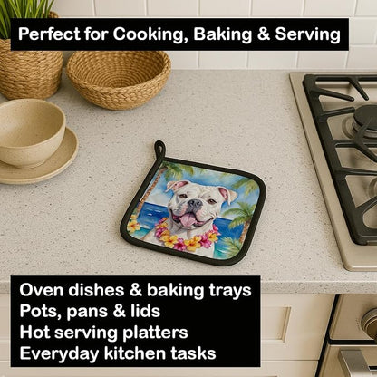 Caroline's Treasures American Bulldog Luau Pair of Pot Holders Kitchen Heat Resistant Pot Holders Sets Oven Hot Pads for Cooking Baking BBQ, 7 1/2 x 7 1/2