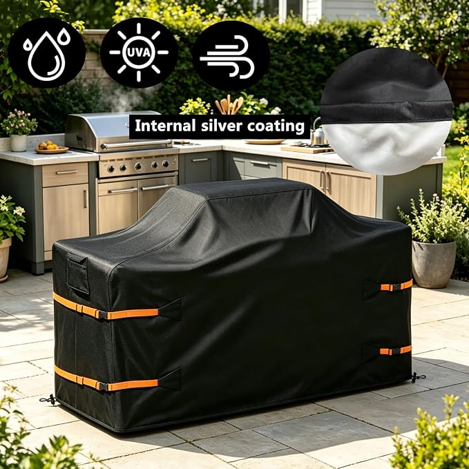 98 in Island Grill Cover,98 Inch Island BBQ Grill Head Cover,600D Oxford Cloth Heavy Duty Waterproof Suitable for Outdoor Island Grill BBQ Black