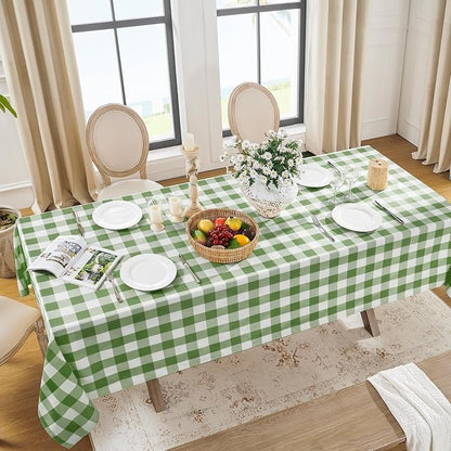 Softalker Gingham Checkered Tablecloth Rectangle - Outdoor Waterproof Buffalo Plaid Table Cloth, Stain Resistant Washable Table Cover for Picnic, Camping, Dining - Sage and White, 60 x 120 Inch