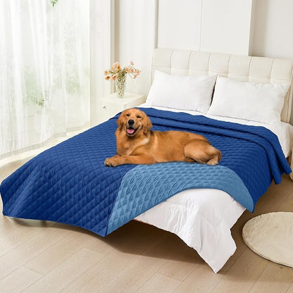 Smiry Waterproof Reversible Dog Bed Cover Pet Blanket | Pet Friendly, Soft Fabric, Washable Dog Blanket for Furniture Bed Couch Sofa, Checkered (82"x120", Navy/Blue)