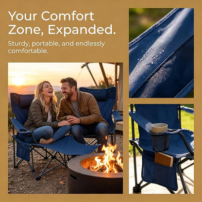 Adjustable Folding Beach Chair, Portable Camping Chair for Adults with Backrest, Reclining Outdoor Chair with Cup Holder & Pocket, Foldable Low Beach Chair for Camping, Picnic, Navy Blue